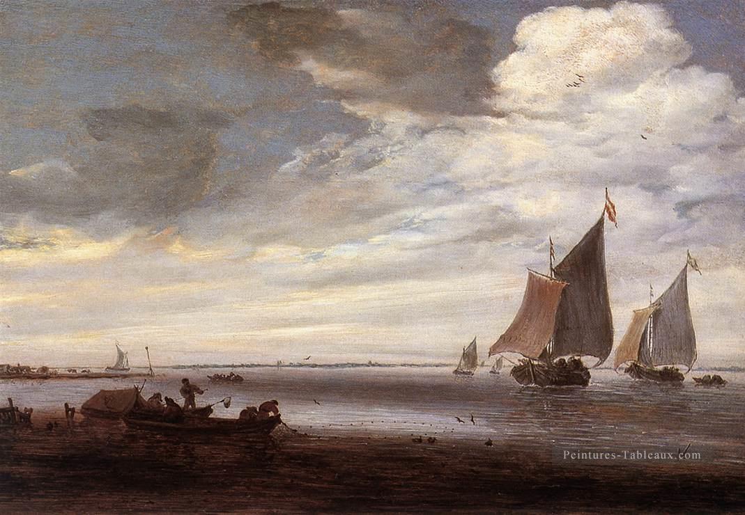 River Scene2 Bateau paysage marin Salomon van Ruysdael Peintures à l'huile